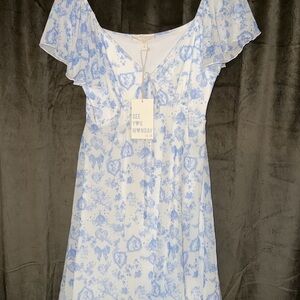 See You Monday Light Blue and White Dress